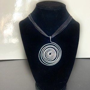 Hammered Stainless Steel Wire Pendant on Ribbon Necklace